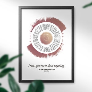 Personalised Song Lyric Soundwave Art - your choice of special song - Vinyl record design - Musical Gift- Song art Musician gift, Valentines