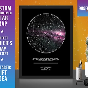"Personalisierte Guiding Light ""Vatertag"" Sternenkarte / Konstellation benutzerdefinierte Nachthimmel Karte - Fantastisches Geschenk für, DAD, DADDY, GRANDAD GeschenkAnyy Position."