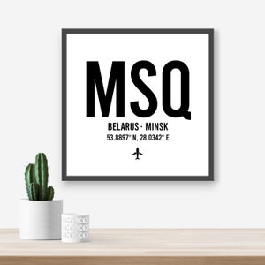 Personalised Belarus Minsk code print - Any Airport/Location, Aviation gift, Travel decor, Framed and unframed options.