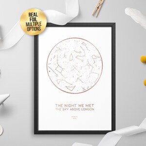 Personalisierte FOLIE STERNENKARTE, Sternbild Nachthimmel Karte - Sternenkarte, Astrologie, Himmlischer Foliendruck, Gold/Silber/Roségold/Kupfer