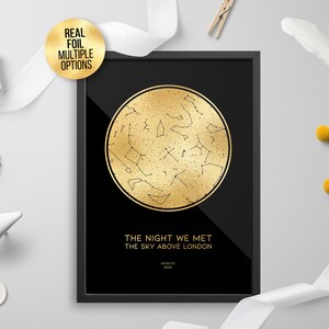 Gepersonaliseerde aangepaste folie sterkaart, constellatie nachtelijke hemelkaart - sterrenkaart, astrologie, hemelfolie print, goud / zilver / rose goud / koper
