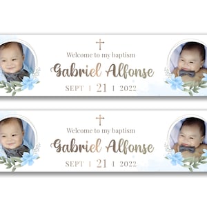 2 x Personalised Newborn Baptism Photo Banners - Any Name, Age and Occasion Custom/Party Decoration/ New born party/ Celebration garland