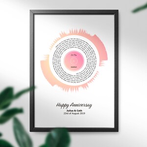 Personalised Song Lyric Soundwave Art - your choice of special song - Vinyl record design - Musical Gift- Song art Musician gift, Valentines