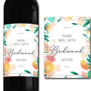 Personalised Bridesmaid Wedding Wine bottle label - Ideal Celebration/Anniversary/Birthday/Wedding gift personalized bottle label