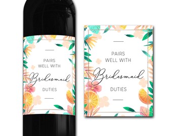 Personalised Bridesmaid Wedding Wine bottle label - Ideal Celebration/Anniversary/Birthday/Wedding gift personalized bottle label