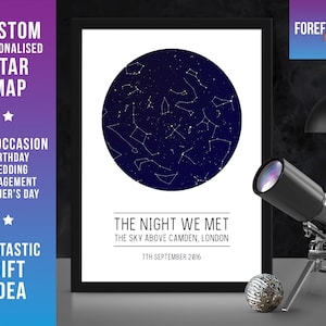 Personalisiert The night we met star map/constellation night sky map - Fantastische Verlobung/Hochzeit/Valentinstagsgeschenk - Jeder Ort/Zeit