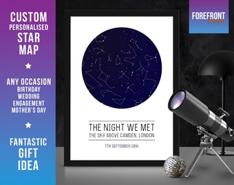 Personalised The night we met star map/constellation night sky map - Fantastic Engagement/wedding/valentine's gift -  Any location/time