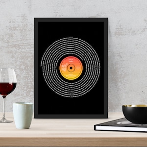 Song Lyric Art - Framed Song lyrics with your choice of special song - Vinyl record design - Personalised Gift - Anniversary, Wedding Gift