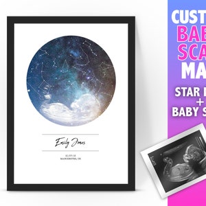 Personalisierte BABY SCAN Sternenkarte / Sternbild Nachthimmel Karte - Fantastisches Neugeborenes Baby Geschenk/ Geburtstag Geschenkidee - Nachthimmel