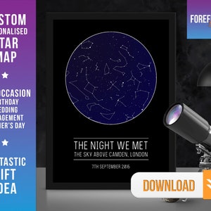 Personalisiert DIGITAL/PRINTABLE The Night We Met Paar Sternenkarte/Sternbild individuelle Nachthimmel Karte Fantastisches Jubiläum/Hochzeitsgeschenk