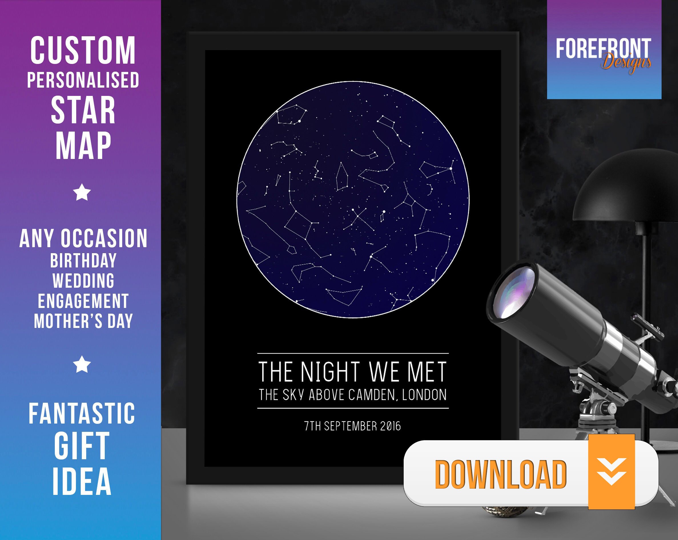 Personalised DIGITALPRINTABLE Our First Kiss Couple star mapconstellation custom night sky map Fantastic AnniversaryWedding gift