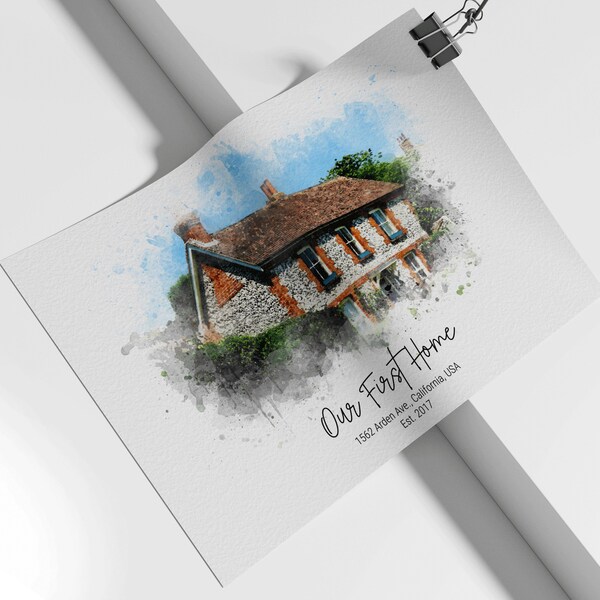 Custom house/home watercolour portrait print, Personalised house warming watercolor painting, first home new home gift idea