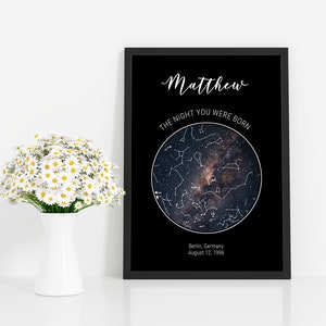 Carte personnalisée La nuit de votre naissance Carte personnalisée des étoiles / constellation du ciel nocturne - Fantastique Fiançailles / mariage / cadeau de Saint-Valentin - Ciel nocturne
