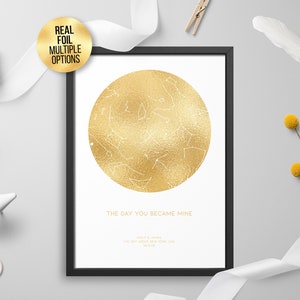 Personalisierte FOLIE STERNENKARTE, Sternbild Nachthimmel Karte - Sternenkarte, Astrologie, Himmlischer Foliendruck, Gold/Silber/Roségold/Kupfer