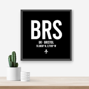 Personalised Bristol UK Airport code print - Any Airport/Location, Aviation gift, Travel decor, Framed and unframed options. Custom