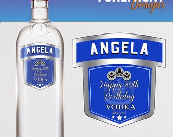 Personalised Blue Vodka bottle label-Ideal Celebration/Birthday/Wedding gift personalized bottle label