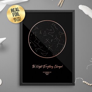 Personalisierte The Night Everything Changed FOIL STAR MAP, Paar Astrologie Geschenk - Sternenkarte Celestial Print, Gold/Silber/Roségold/Kupfer