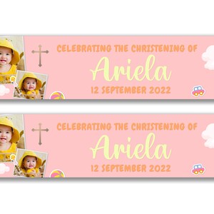 2 x Personalised Christening Photo Banners - Any Name, Age and Occasion Custom/Party Decoration/ New born party/ Celebration garland