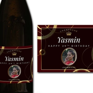 Personalizowana etykieta na butelkę szampana/prosecco ze zdjęciem na 21./30./40./50. urodziny – idealny prezent na uroczystość/rocznicę/urodziny/ślub