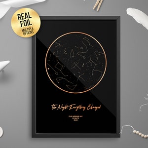 Personalisierte The Night Everything Changed FOIL STAR MAP, Paar Astrologie Geschenk - Sternenkarte Celestial Print, Gold/Silber/Roségold/Kupfer