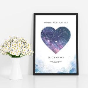 PERSONALISIERTE FIRST NIGHT TOGETHER Personalisierte Sternenkarte/Sternbild Nachthimmel Karte - Fantastische Verlobung/Hochzeit/Valentinstagsgeschenk - Nachthimmel