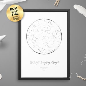 Gepersonaliseerde De Nacht Alles Veranderde FOLIE STAR MAP, paar Astrologie cadeau - Star Chart Hemelse print, Goud / Zilver / Rose goud / koper