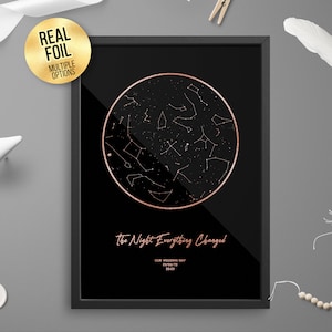 Personalisierte The Night Everything Changed FOIL STAR MAP, Paar Astrologie Geschenk - Sternenkarte Celestial Print, Gold/Silber/Roségold/Kupfer