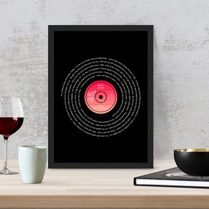 Song Lyric Art - Framed Song lyrics with your choice of special song - Vinyl record design - Personalised Gift - Anniversary, Wedding Gift