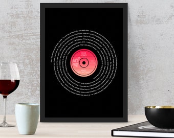 Song Lyric Art - Framed Song lyrics with your choice of special song - Vinyl record design - Personalised Gift - Anniversary, Wedding Gift