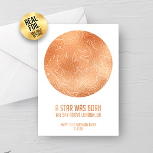 Personnalisé A STAR WAR BORN Foil carte des étoiles / constellation ciel nocturne carte de vœux / anniversaire / nouveau-né / nouvel enfant / idée cadeau spéciale
