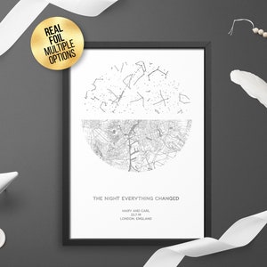 Personalised Custom Foil Dual City Map, Star Map, Wedding, Engagement gift - First Anniversary, Unique gift Gold/Silver/Rose gold/copper