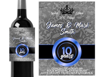 Personalised 1st/5th/10th Anniversary wine bottle label-Ideal Celebration/Anniversary/Birthday/Wedding gift personalized bottle label