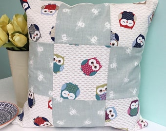 Patchwork cushion - patchwork pillow - owl cushion - owl pillow