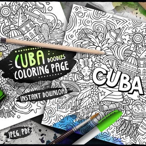 CUBA Cyfrowa Kolorowanka/ Kubańska Kultura Podróże Kolorowanki Dla Dorosłych/ Karaibskie Kraje Rysunki Ilustracja/ Sztuka Wydrukowana Kolorowanka Arkusz/ PDF