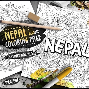 NEPAL Digital Coloring Page/ Indian Culture Adult Coloring/ Asian Country Doodle Illustration/ Nepalese Printable Coloring Sheet/ PDF