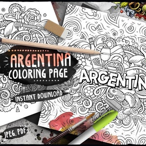 ARGENTINA Digital Coloring Page/ Latino Adult Coloring/ Latin American Country Doodle Illustration/ Argentinian Printable Coloring Sheet