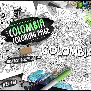 COLOMBIA digitale kleurplaat/Latino volwassen kleurplaat/Latijns-Amerikaanse land doodle illustratie/Colombiaanse afdrukbare kleurplaat/PDF