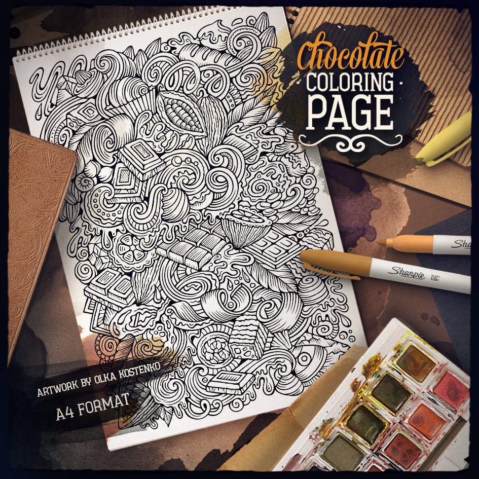 CHOCOLATE Digital Coloring Page Choco Doodle Adult Coloring | Etsy