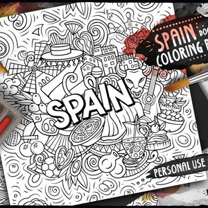 SPAIN Digital Coloring Page/ Spanish Adult Coloring/ Around the World