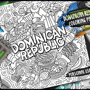 DOMINICAN REPUBLIC Digital Coloring Page/ Travel Adult Coloring ...