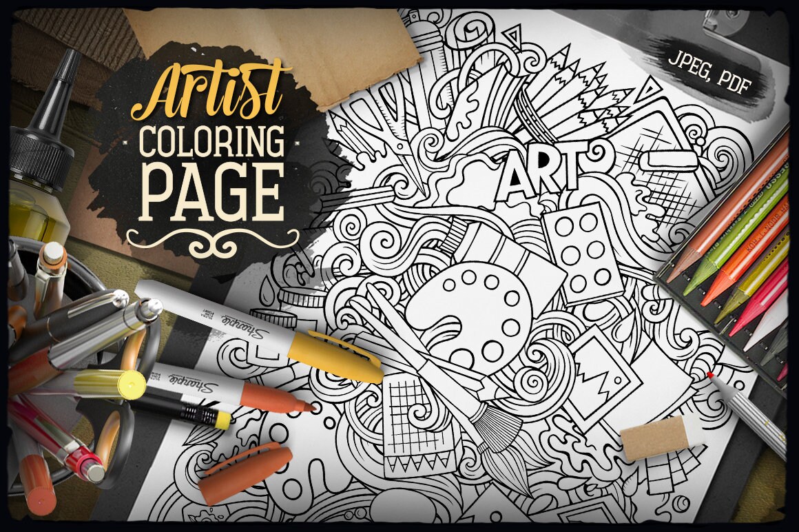 ARTIST Digital Coloring Page Art Doodle Adult Coloring Book - Etsy España