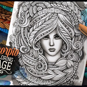 SCORPIO Zodiac Adult Coloring Page Zodiac Sign Coloring Book | Etsy