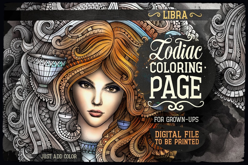 LIBRA Zodiac Adult Coloring Page, Zodiac Sign Coloring Book, Fantasy ...