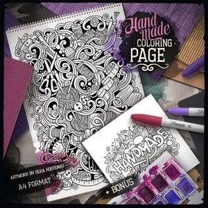 HANDMADE Digital Coloring Page, Adult Coloring, Hand Made Doodles Art, Printable, Coloring sheet, Doodle Illustration, Art Therapy, Download