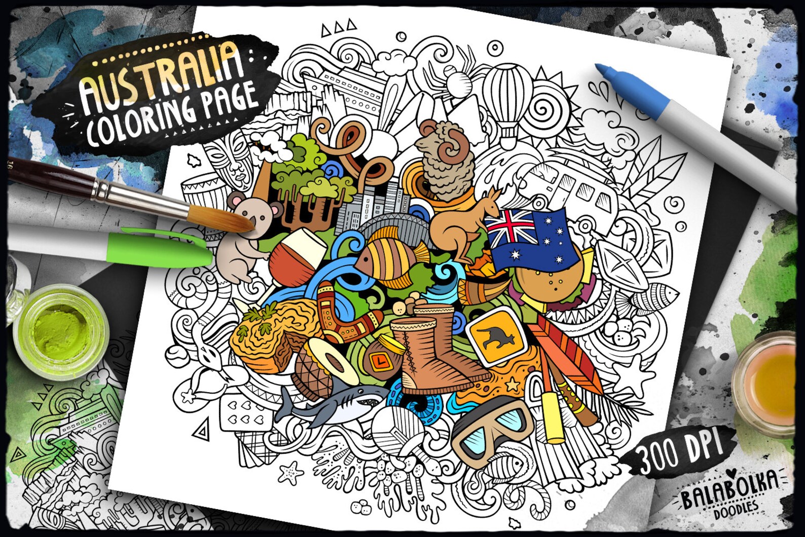 AUSTRALIA Digital Coloring Page/ Australian Culture Adult - Etsy