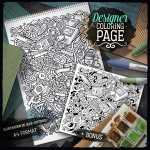 Designer Digital Coloring Page, Adult Coloring Book, Designer Doodles, Printable, Coloring sheet, Doodle Illustration, Art Therapy, Download