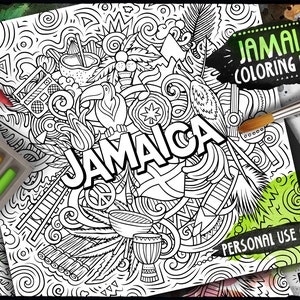 JAMAICA Digital Coloring Page/ Travel Adult Coloring/ Caribbean Sea ...