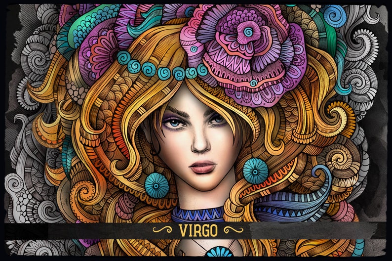 Download VIRGO Zodiac Adult Coloring Page Zodiac Sign Coloring Book | Etsy