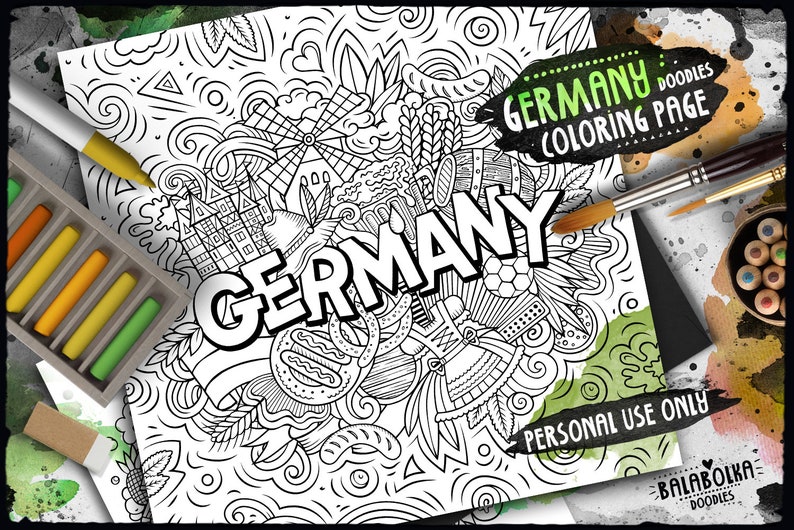 GERMANY Digital Coloring Page/ German Adult Coloring/ Around the World