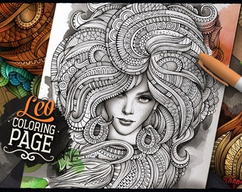 leo zodiac adult coloring page zodiac sign coloring book etsy